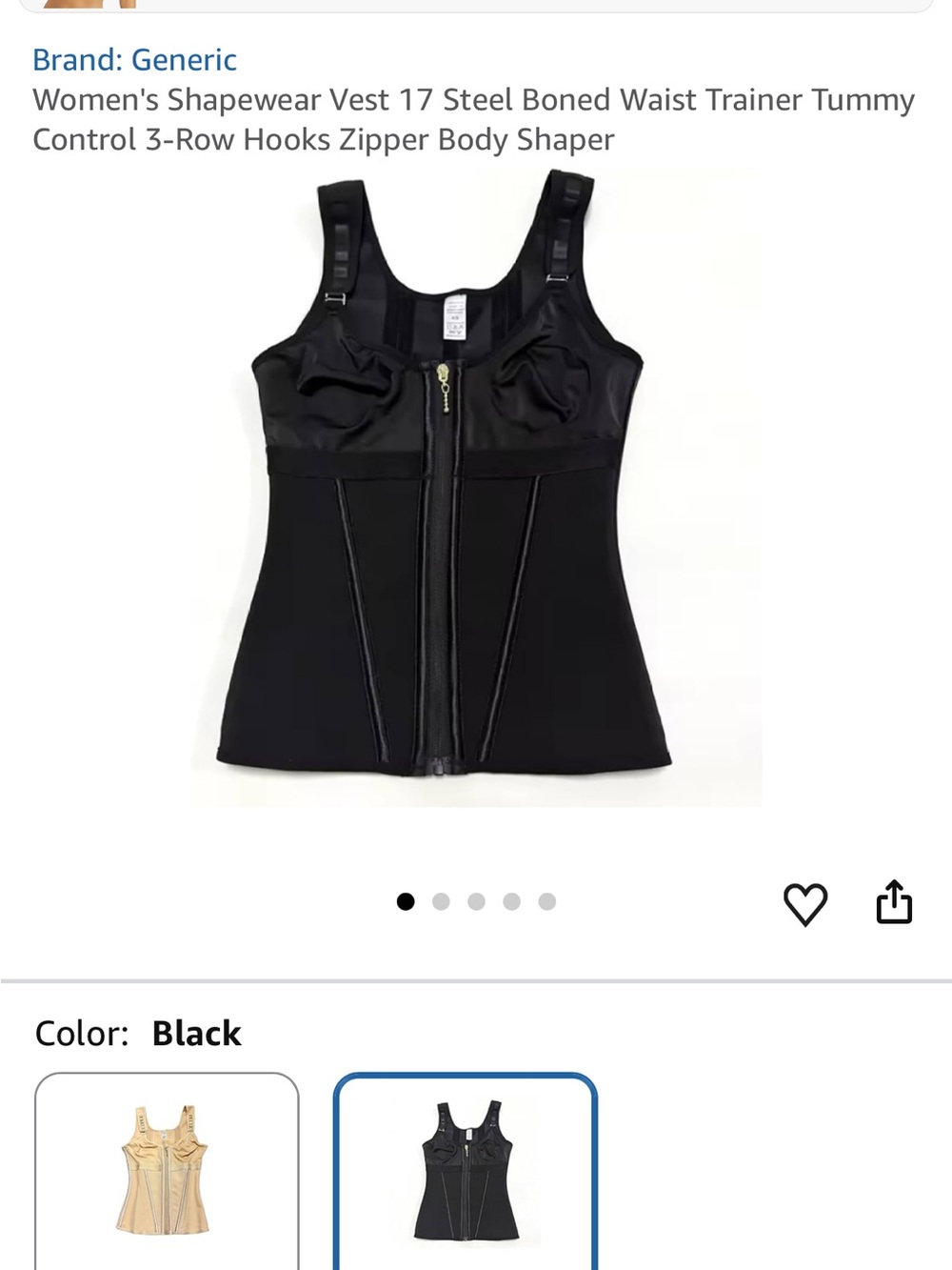 Women's Black Zip-Front Waist Trainer Shapewear Vest
